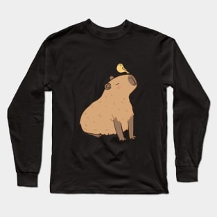 Cute capybara illustration with a bird friend Long Sleeve T-Shirt